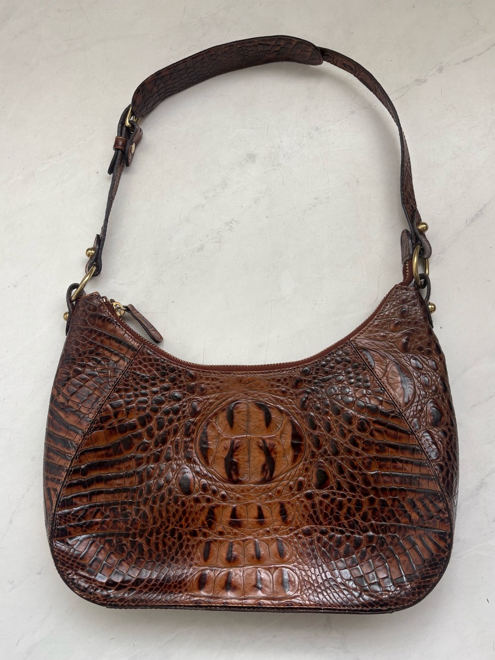BRAHMIN Pecan Melbourne Croc Embossed Leather Shoulder Handbag Purse Brown
